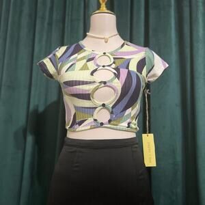 Paper Tee Multicolor Abstract Cut-Out Top